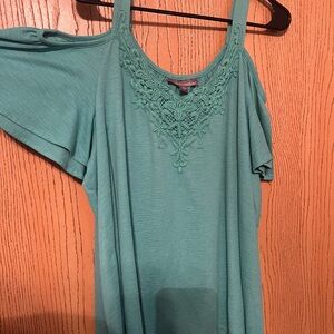 Teal Cold Shoulder Top